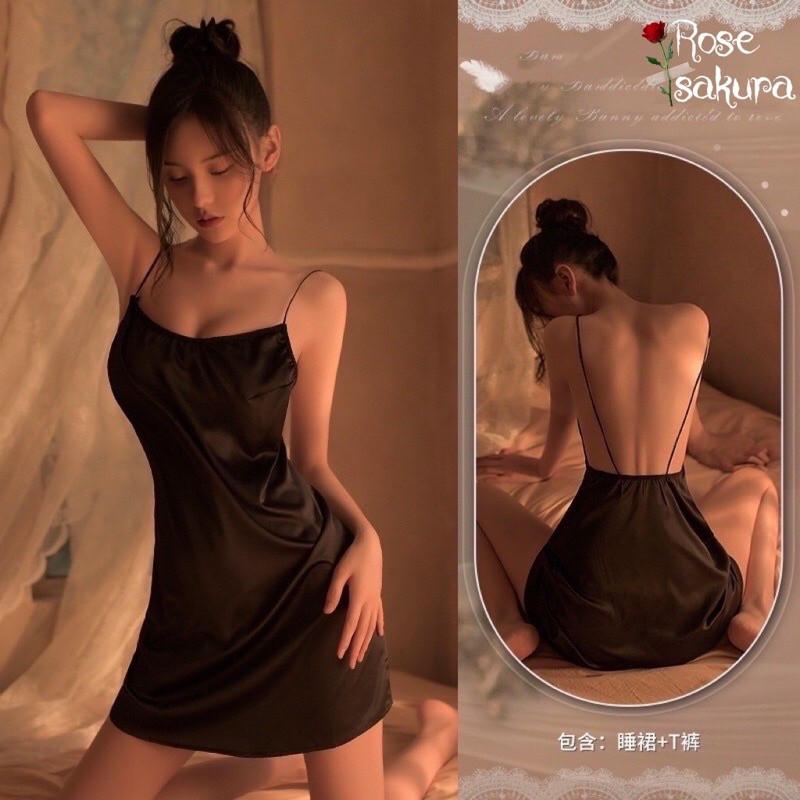 ชุดนอนซาติน เรียบ ชุดนอนไม่ได้นอน RT DD014 เดรส ชุดนอนเซ็กซี่ 🚚ส่งไวจากไทย1-3วัน
