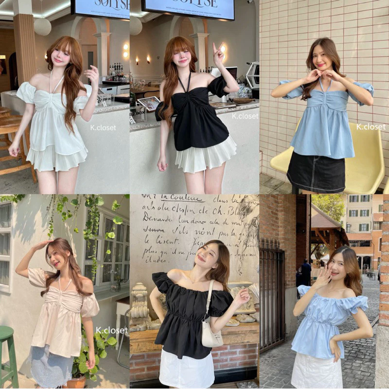 เสื้อปาดไหล่แขนบอลลูน อกถึง38 สาวอวบใส่ได้ เสื้อแขนตุ๊กตา ผ้า 2 ชั้น น่ารักมากก❤️