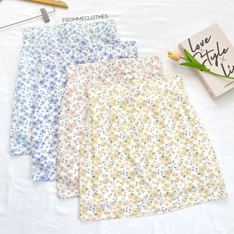 🍭กระโปรงทรงเอผ้าซากุระพิมลายดอก(XS-5XL)