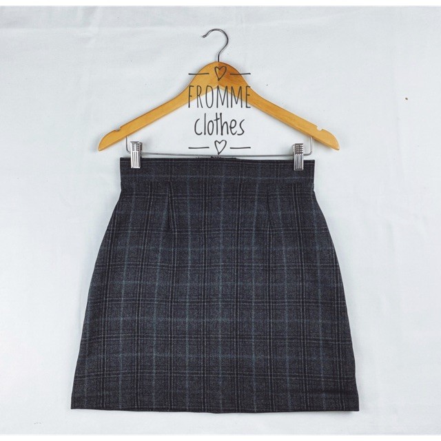 Frommeclothes กระโปรงทรงเอผ้าชาแนลลายสก็อตสีเทาดำ(XS-5XL)✂️สั่งตัดได้✂️