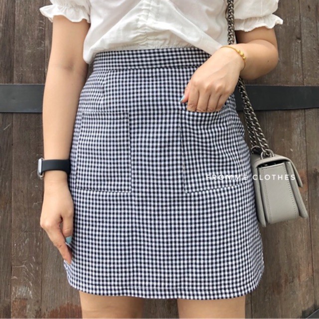 🌤🍭กระโปรงทรงเอผ้าคอตต้อนติดกระเป๋า(XS-5XL)