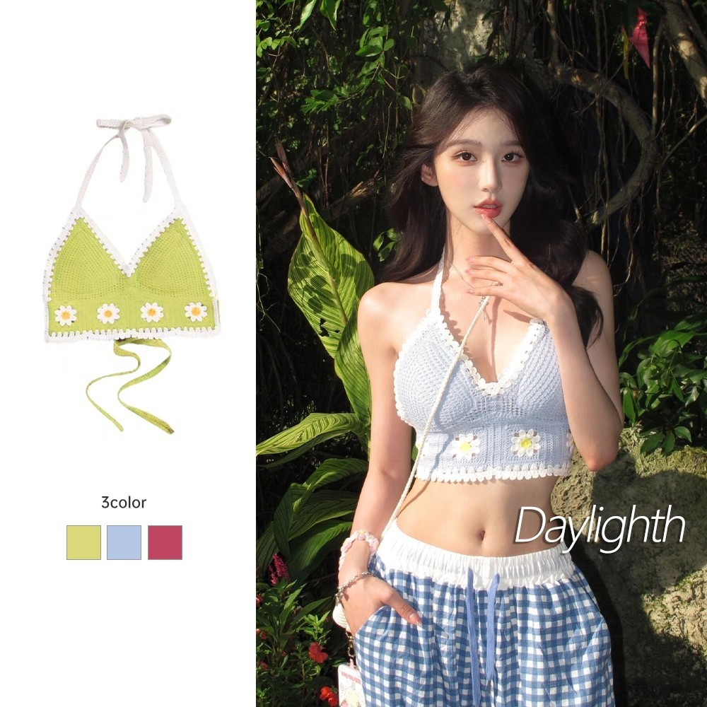 สไตล์โบฮีเมียนโครเชต์ Hollow-OUT TOP อเนกประสงค์เซ็กซี่แขวนคอ V คอ Camisole ผู้หญิง DL