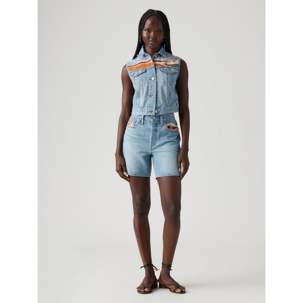กางเกงยีนส์ขาสั้น Levi's® Women's 501® Original High-Rise Mid-Thigh Jean Shorts