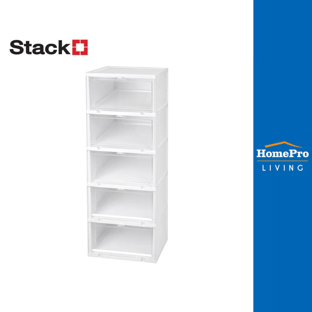 HomePro กล่องรองเท้า 5 ช่อง เเบรนด์ STACKO TOWER 35x28x88 ซม. สีขาว/ใส กล่องใส่รองเท้า