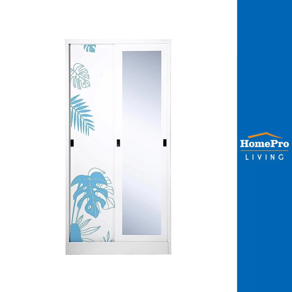 [จัดส่งพร้อมประกอบ] KIOSK ตู้เสื้อผ้าเหล็กบานเลื่อนผสมกระจกเงา SSW-18/I 91.4 ซม. สีครีม จัดส่งโดย Ho