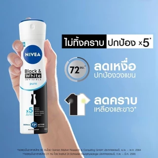 นีเวีย แบล็ค แอนด์ ไวท์ อินวิซิเบิ้ล เพียว สเปรย์ 150 มล. NIVEA สเปรย์โรลออน deodorant
