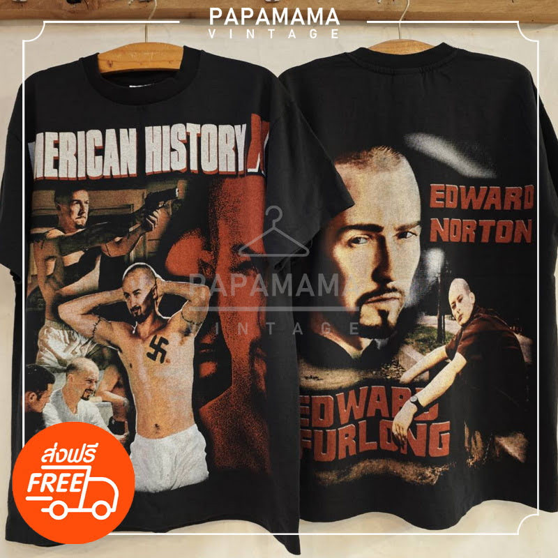 [ AMERICAN HISTORY X ] Edward Norton Legendary Movie สกรีนใหญ่ tag USA เสื้อวินเทจ เสื้อหนัง papamam
