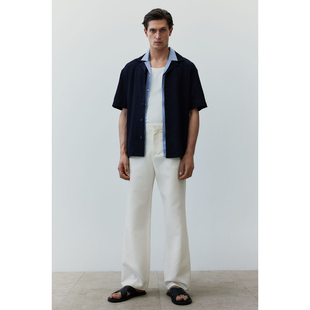 H&M Man Regular Fit Flared linen-blend trousers 1226526_1