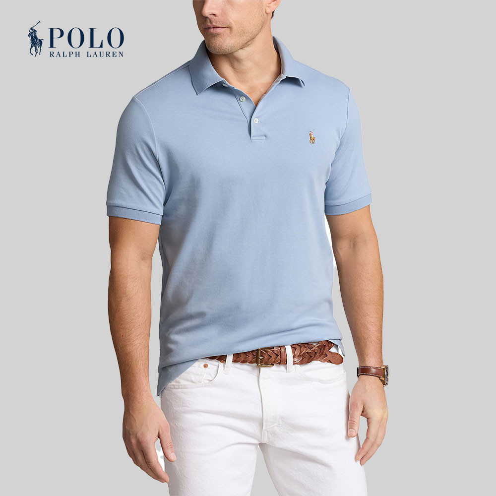 Polo Ralph Lauren เสื้อโปโลผู้ชาย Custom Slim Fit Soft Cotton Polo Shirt รุ่น MNPOKNI1N823001 สีฟ้า