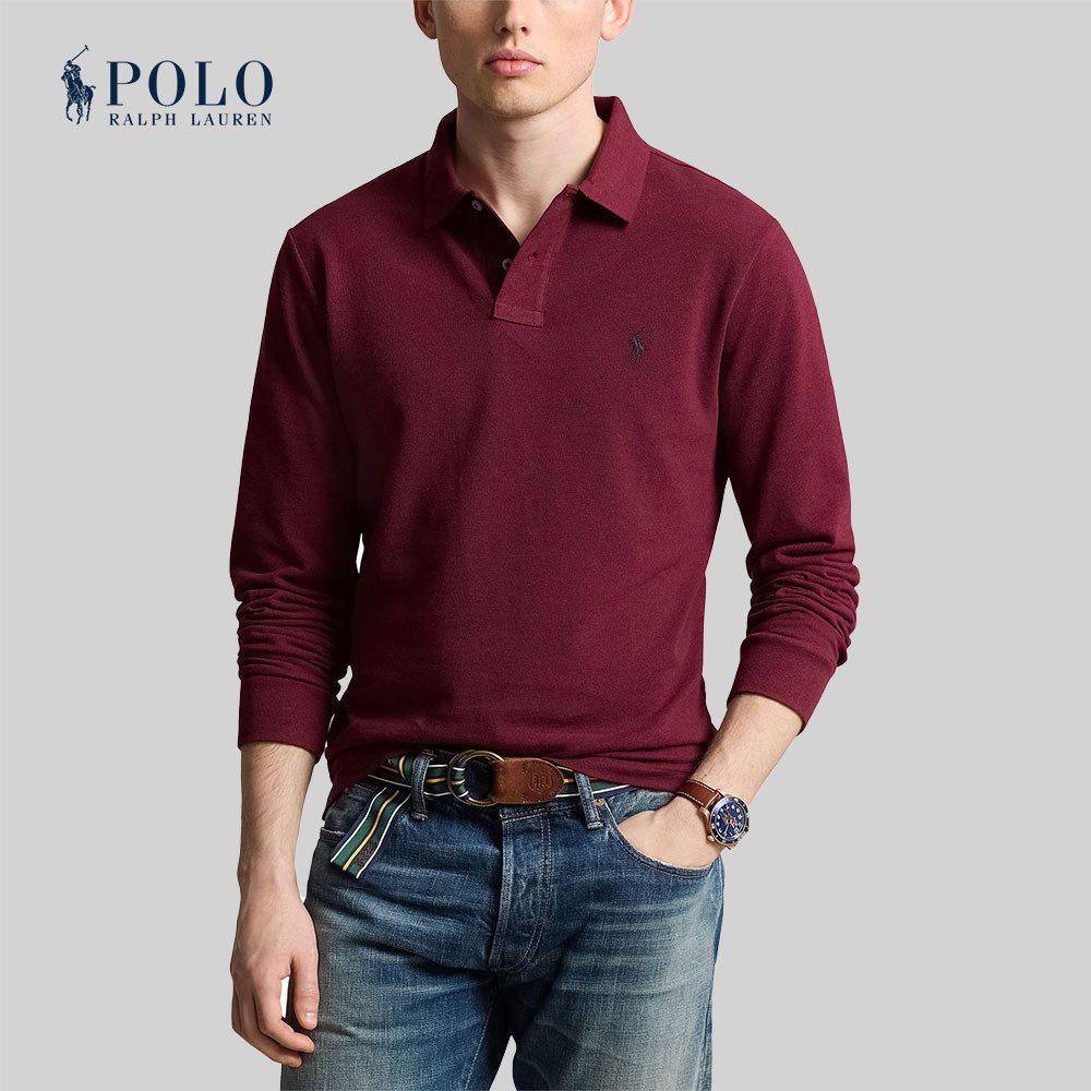 Polo Ralph Lauren เสื้อโปโลผู้ชาย Custom Slim Fit Indigo Mesh Polo Shirt รุ่น MNPOKNI16823940 สีแดง