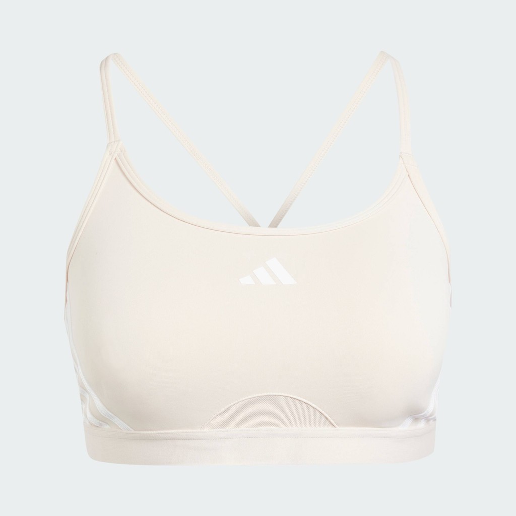 adidas เทรนนิง สปอร์ตบราซัพพอร์ตระดับต่ำ Aeroreact 3-Stripes ผู้หญิง สีชมพู IU1719