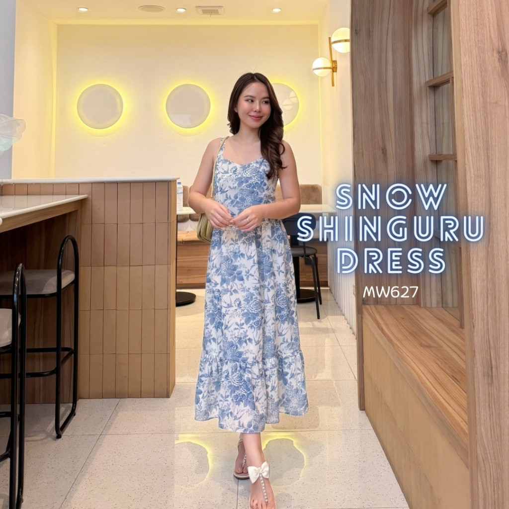 MyWay Brand : Dress - Snow Shinguru ชุดสายเดี่ยว เดรสลายดอกสีฟ้า