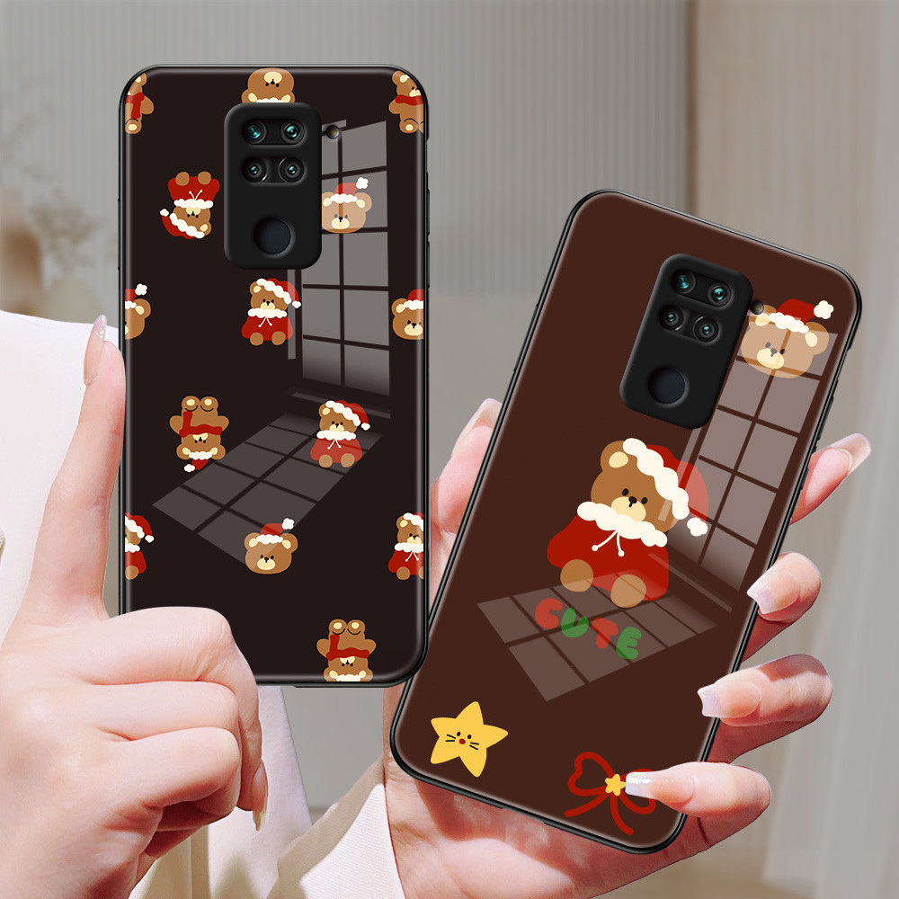 หมีคริสต์มาส เคส กระจก Redmi Note 9s 9 9pro 8pro 11pro 114G 10pro 10/4G/5G 9T 9C 9 10X 10C 10A 10/4G