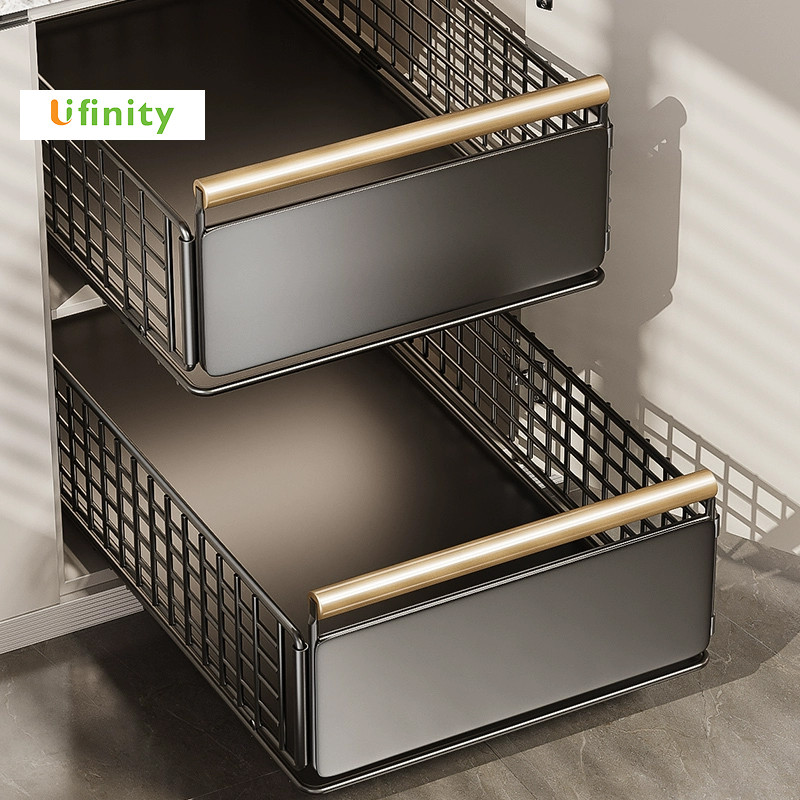 Lifinity พับได้ 1/2pcs ชั้นวางจานแบบลิ้นชักพร้อมรางเลื่อน ตู้เก็บเครื่องปรุงบิวท์อิน ชั้นวางของในบ้าน