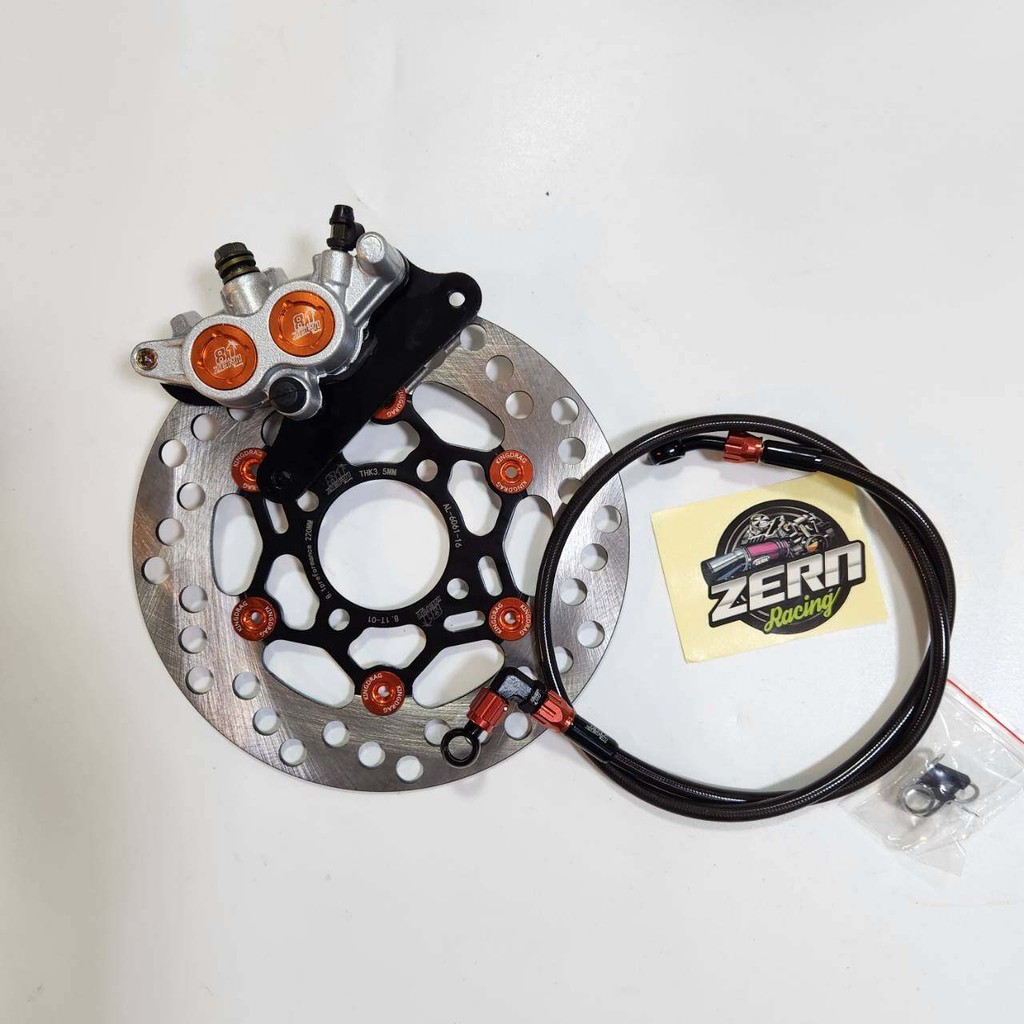 ปั๊มล่าง ZERN81 2พอท สีส้ม + จานจูปีเตอร์ ดำหมุดส้ม + สายเบรคZERN81 หัว90 สีส้ม เวฟ110i / เวฟ125ปลาว