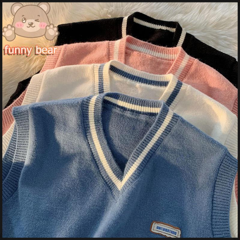 🔥เสื้อไหมพรมแขนสั้น School Style เสื้อกั๊กไหมพรมเกาหลี vest