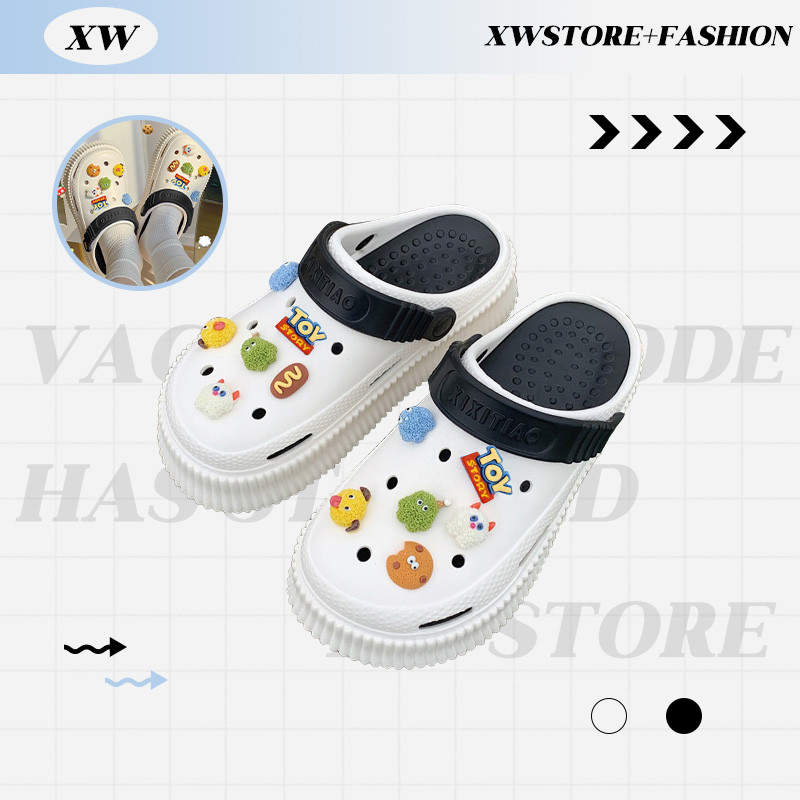 XWshopee สต๊อกแน่น  รองเท้าหัวโตแฟชั่นผู้หญิง มาพร้อมเซ็ทตัวติดสุดน่ารัก พื้นนุ่มนิ่ม สวมใส่สบาย เลือกได้ ถึง 6 สี มีเถอ