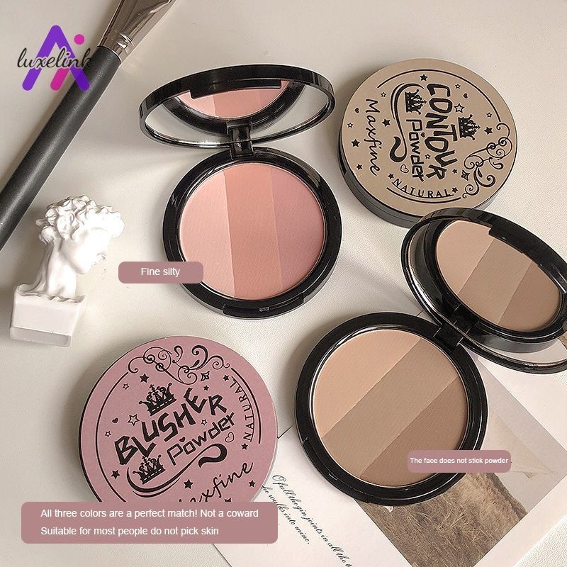 luxelinkTri-color สามมิติ Contour Blush Palette Coffee Brown Contour Palette สามเณรเครื่องสําอาง
