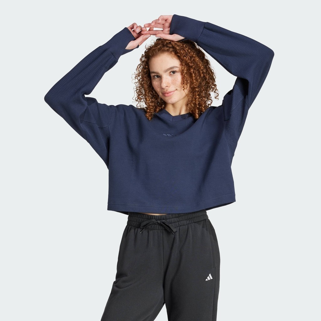 adidas Lifestyle ALL SZN Ribbed V-Neck Sweatshirt Women Blue IW1028