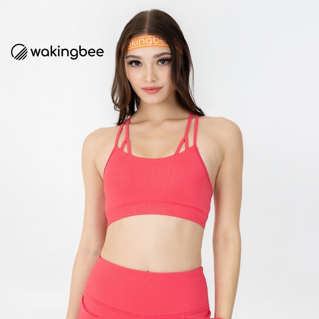 Wakingbee Trinity Rib Bra (Raspberry) สปอร์ตบรา ผ้าร่องพรีเมี่ยม ใส่ว่ายน้ำได้ กระชับ ผ้ากันยูวี แห้งไว ยืดหยุ่นดี