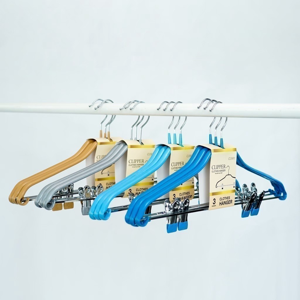 CUSHY CLIPPER ไม้แขวนเสื้อกันลื่นพร้อมคลิปหนีบ 3 อัน รุ่น MHS2183 3 PCS