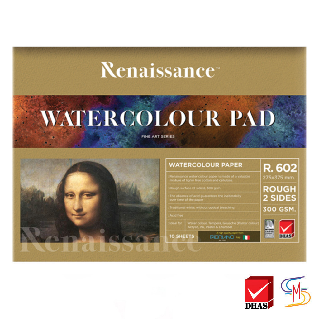 Renaissance สมุดวาดเขียน สมุดวาดรูปสีน้ำ 15x11 นิ้ว ผิวหยาบ R-602 จำนวน 1 เล่ม