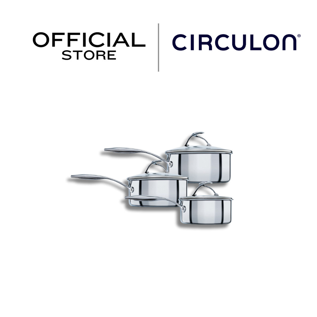CIRCULON SteelShield S-Series ชุดหม้อด้ามจับสแตนเลสเคลือบผิวลื่น 3 ชิ้น ขนาด16,18,20ซม.พร้อมฝา Saucepan (70196-T)
