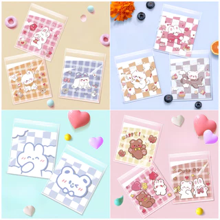 welmart ถุงฝากาวใส่คุกกี้ ใส่ขนม 10x10cm (100 ใบ) ลายการ์ตูน น่ารักมาก