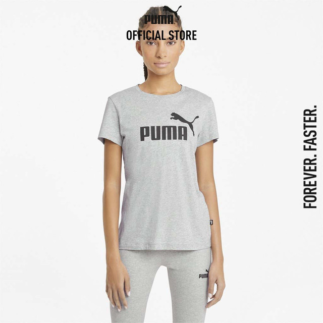 PUMA BASICS - เสื้อยืดผู้หญิง Essentials Logo สีเทา - 58677404