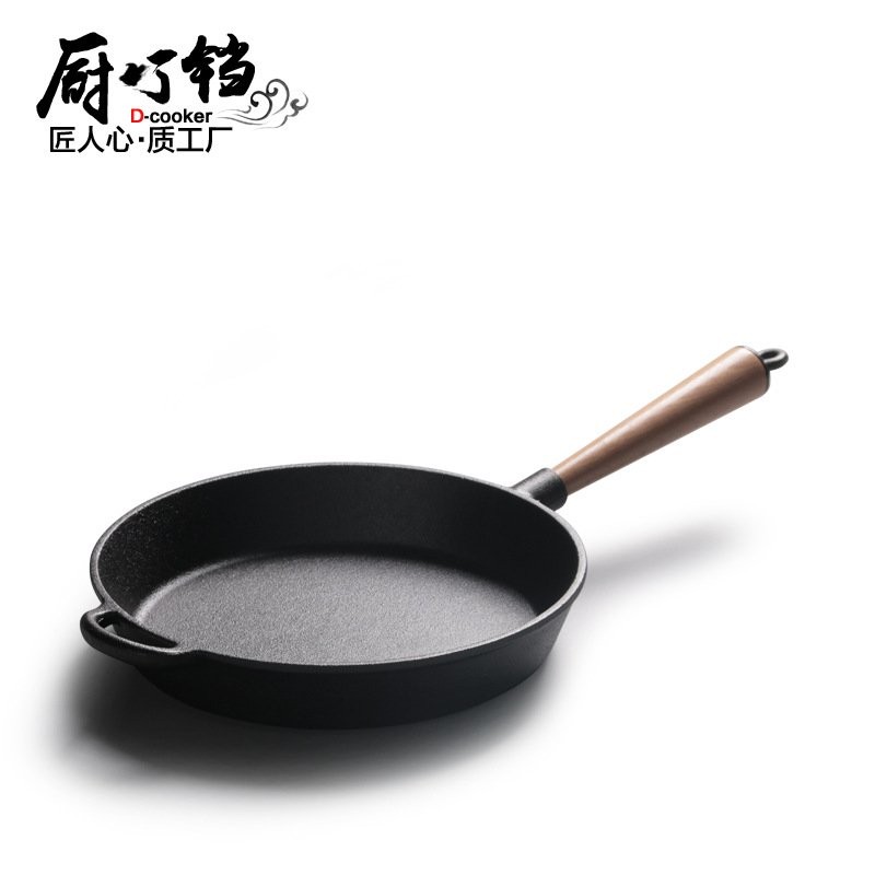 กระทะเหล็กกระทะสเต็กพร้อมด้ามไม้กระทะทอดแบบใหม่22cm24cm26cm กระทะสามารถ CVG7