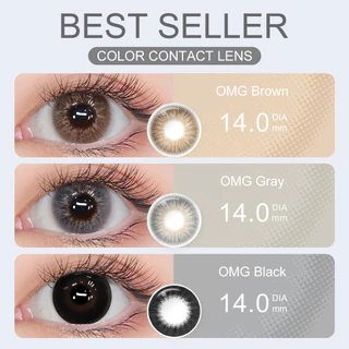 Realcon คอนแทคเลนส์ 6 เดือน Mini Olivia Brown คอนแทคเลนส์สายตาสั้น OMG สีน้ำตาลเทา 14.0mm ใช้ได้ครึ่งปี