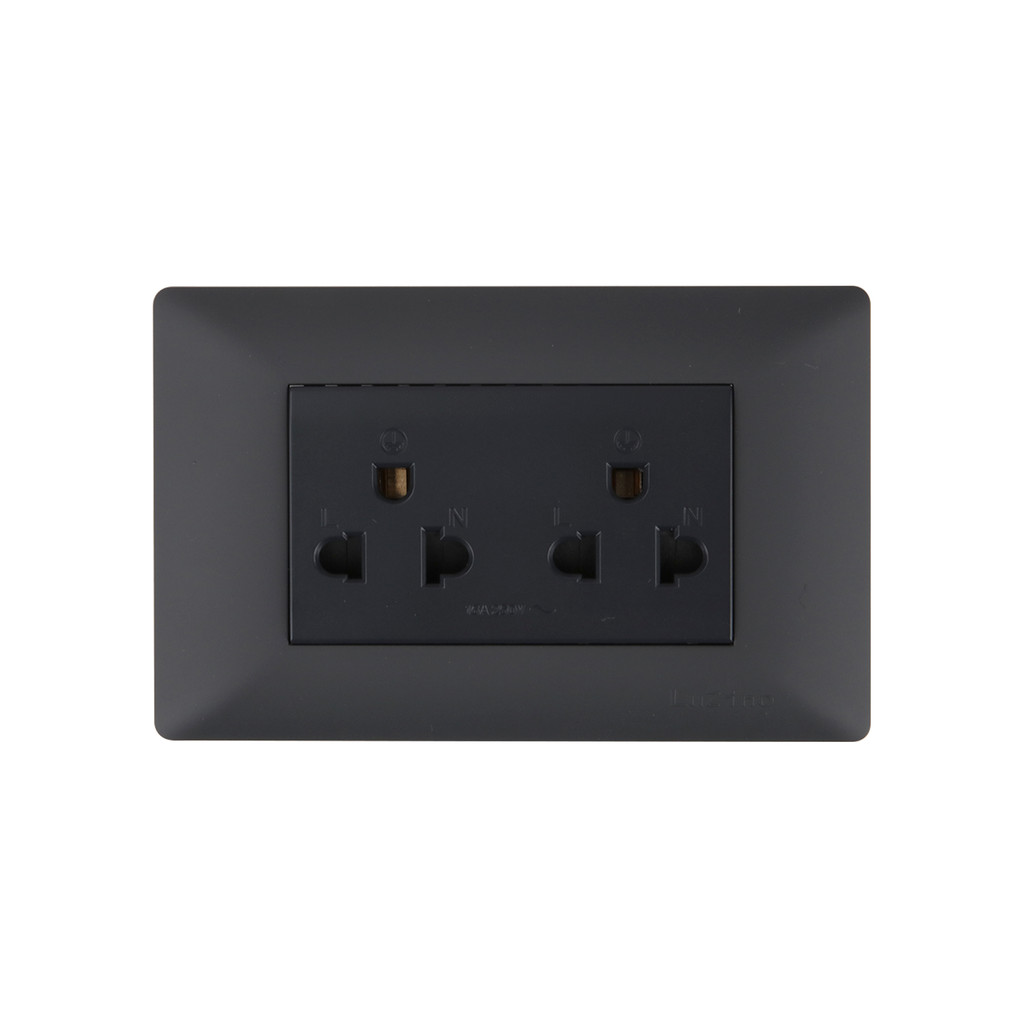 LUZINO ชุดเต้ารับคู่ มีกราวด์+ม่านนิรภัย รุ่น MLS79-VE3-PC สีดำ