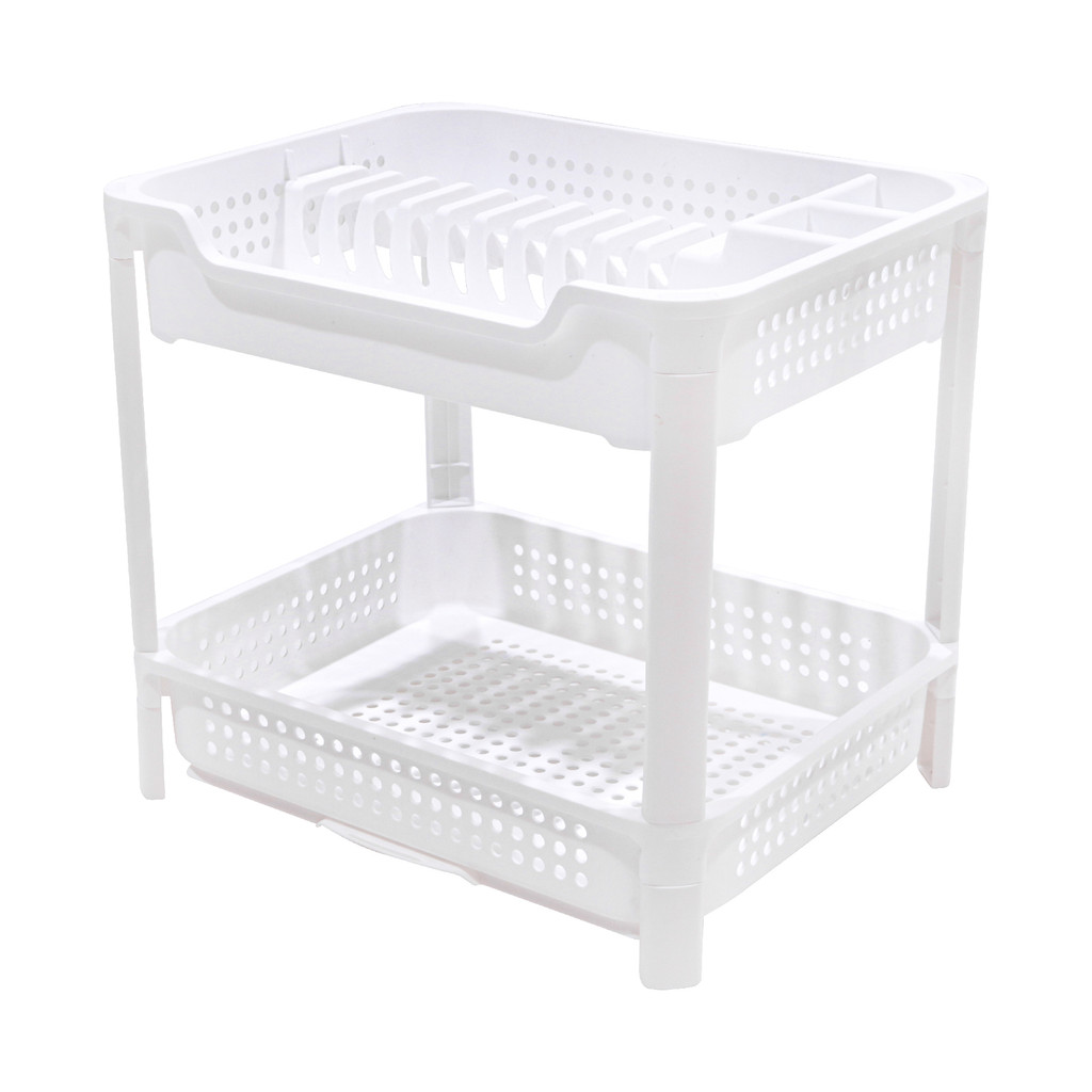 KASSA HOME ที่คว่ำจานพลาสติก 2 ชั้น พร้อมที่ใส่ช้อน  รุ่น PSM ขนาด 44.7 x 35.2 x 40 ซม. สีขาว