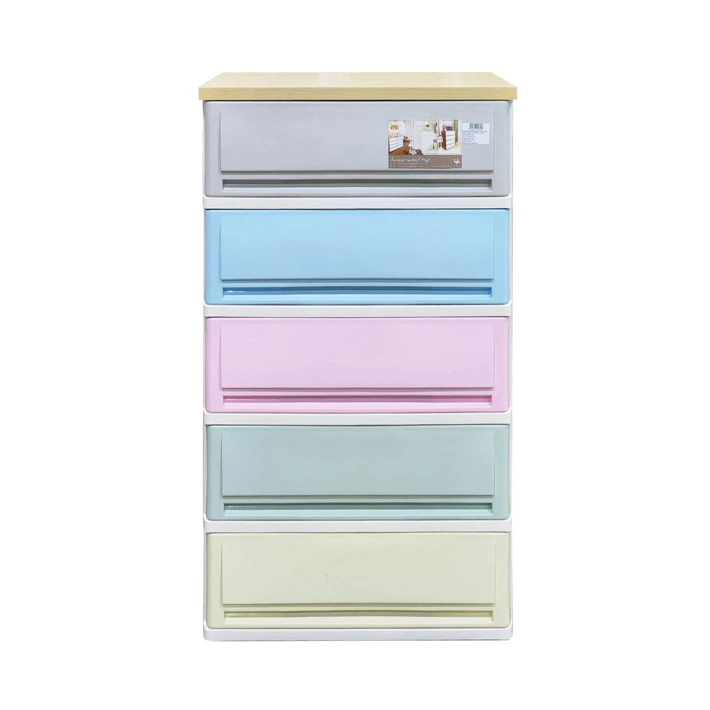 KASSA HOME ตู้ลิ้นชักอเนกประสงค์ท็อปไม้ 5 ชั้น รุ่น UDC-A05AB5 ขนาด 63 x 40 x 112 ซม. สีพาสเทล