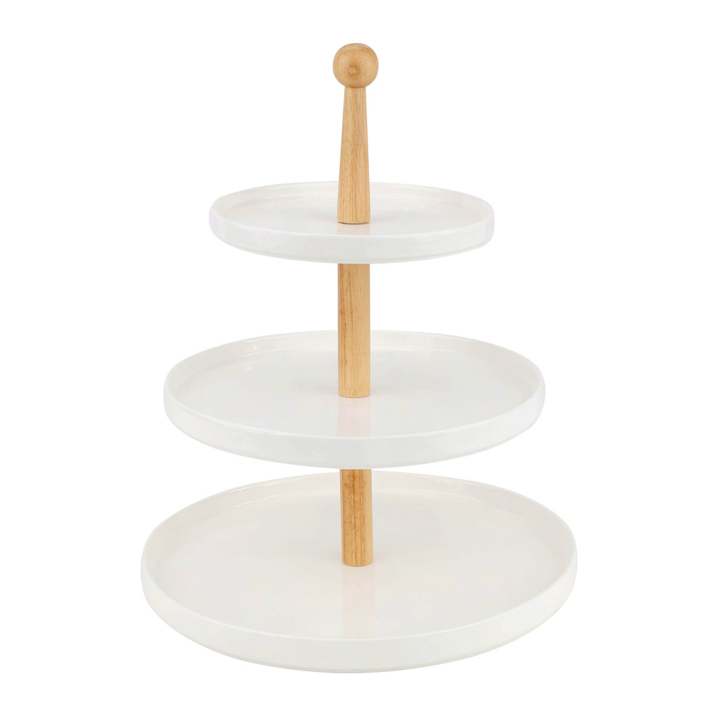 KASSA HOME ชั้นวางขนมทรงกลม 3 ชั้น (แกนไม้) KASSE HOME รุ่น YG19-028 สีครีม