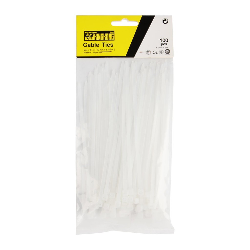 สายรัดสายไฟ 6 นิ้ว GIANT KINGKONG รุ่น HT-3.6 x 150 (WH) (แพ็ก 100 ชิ้น) สีขาว