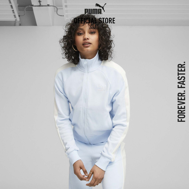 PUMA SPORT CLASSICS - เสื้อแจ็คเก็ตกีฬาผู้หญิง Iconic T7 Women's Track Jacket สีฟ้า 53007969