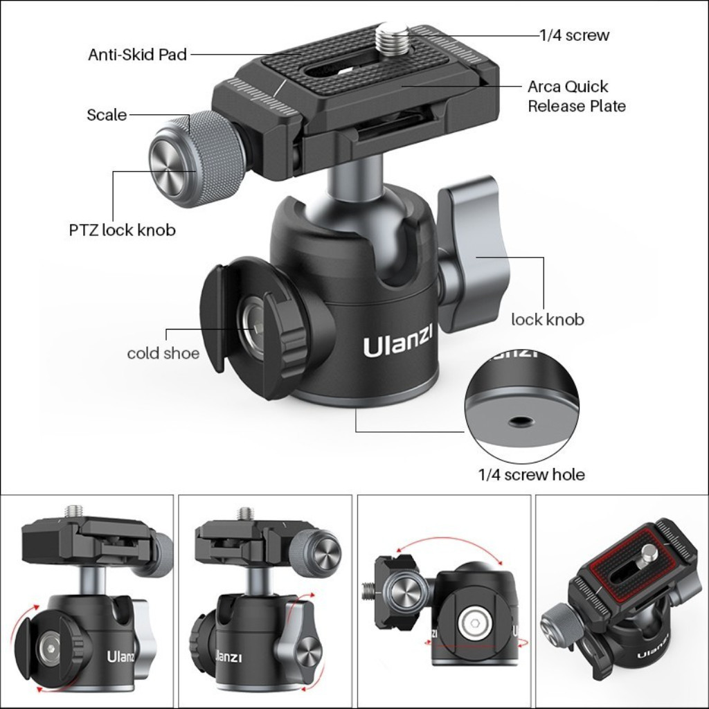 Ulanzi U80L Aluminum Alloy Ball Head หัวบอลต่อขาตั้ง เกลียว 1/4 พร้อมระบบ Arca + Quick Release Plate