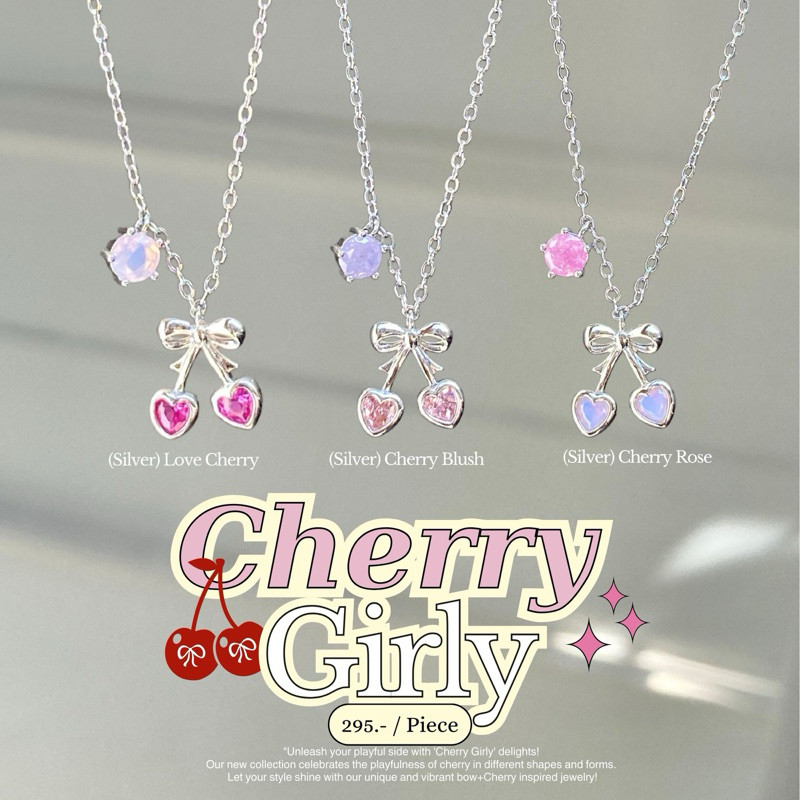 สร้อยคอ Cherry Girly สร้อยคอเชอร์รี่ พร้อมพลอยเสริม ปรับความยาวได้ - The Gree