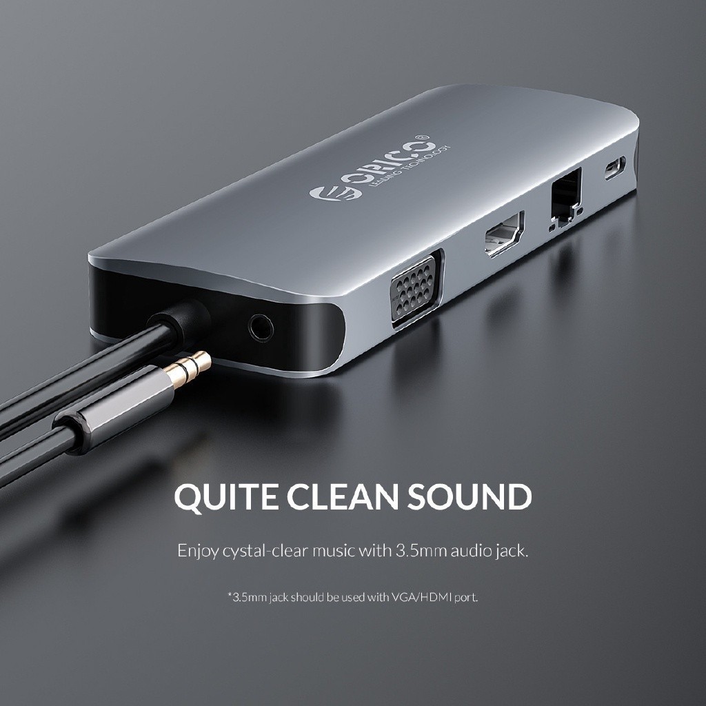 [ออกใบกำกับภาษีได้ E-TAX] ORICO MC-U111P USB-C Docking Station USB3.0 HDMI VGA 100W PD RJ45 Card Reader Audio Adapter