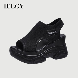 IELGY รองเท้าแตะส้นเตารีดปากปลาถักเซ็กซี่สําหรับผู้หญิง-เก๋แ…