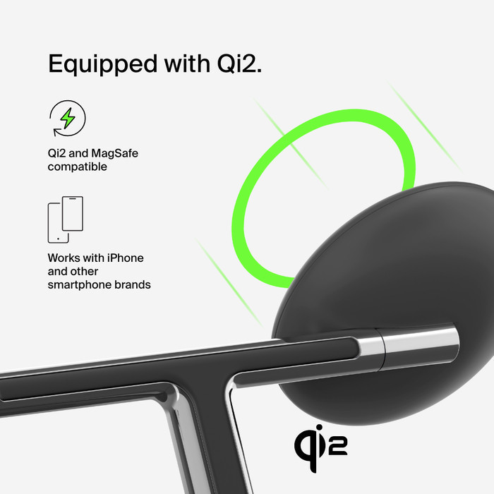 Belkin NEW แท่นชาร์จไร้สายรุ่นใหม่ ชาร์จเร็ว เทคโนโลยี Qi2 Pro New 3in1 Magnetic Wireless Charging Stand รุ่น WIZ023