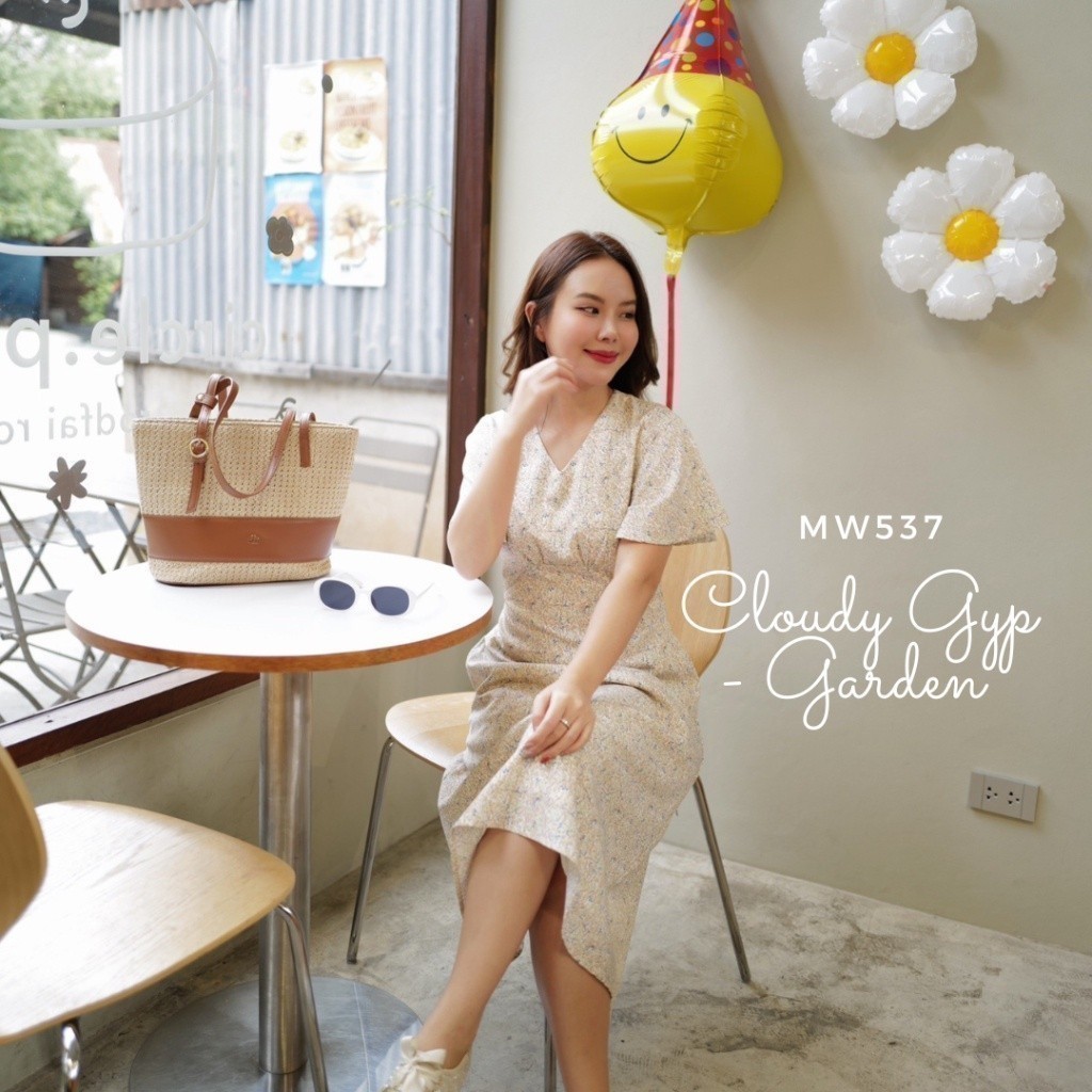 MyWay Brand : Dress  Cloudy Gyp ชุดเดรสทำงาน ผู้หญิง ชุดใส่เที่ยว มีซับในทั้งชุด ผ้านุ่มยับยาก