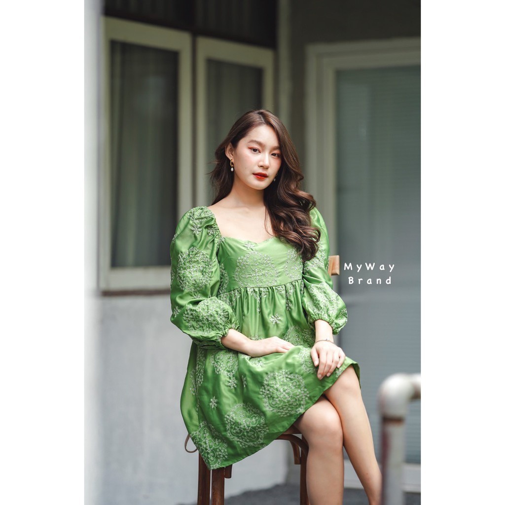 MyWay Brand : Dress ชุดเดรส Green Embroidery