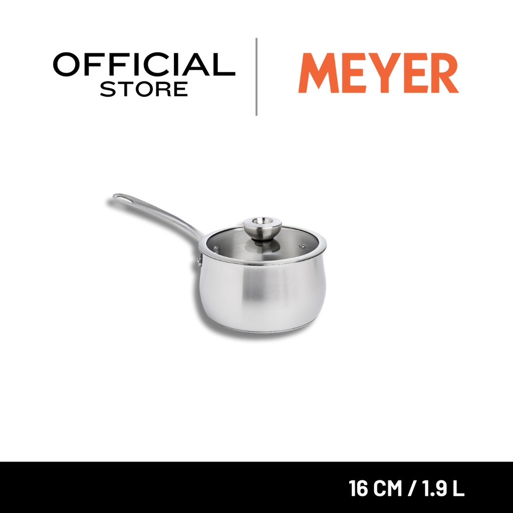 MEYER WHITE STEEL เครื่องครัวสเตนเลส สตีล หม้อด้ามขนาด 16 ซม./ 1.9 ลิตรพร้อมฝาแก้ว (71501-T)