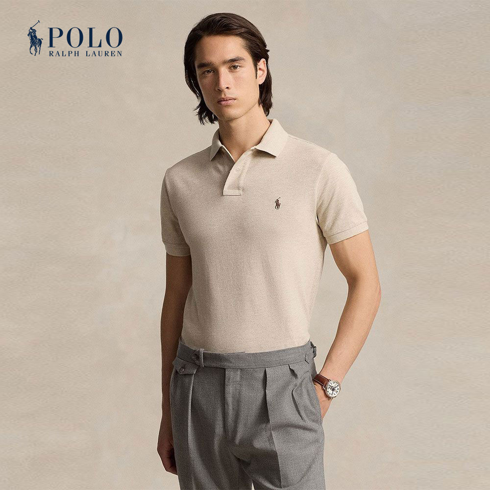 Polo Ralph Lauren เสื้อโปโลผู้ชาย Custom Slim Fit Mesh Polo Shirt รุ่น MNPOKNI1N822557 สีเทา