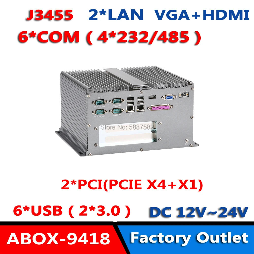 คอมพิวเตอร์มินิอุตสาหกรรมไร้พัดลม Almighty X86 IPC พร้อม CPU Intel Celeron J3455 1.5GHz 2PCI 6* GPIO