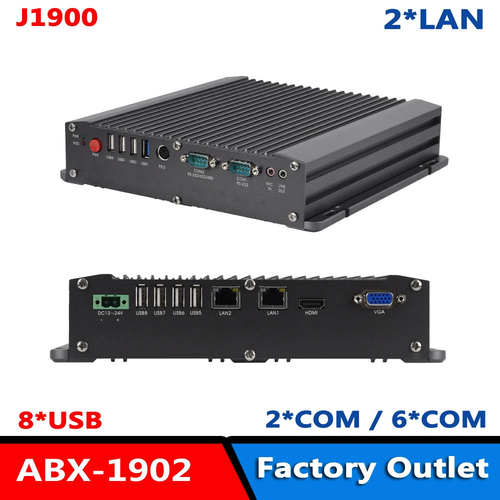 คอมพิวเตอร์อุตสาหกรรม J1900 แบบไม่มีพัดลม 2LAN 2/6 8USB