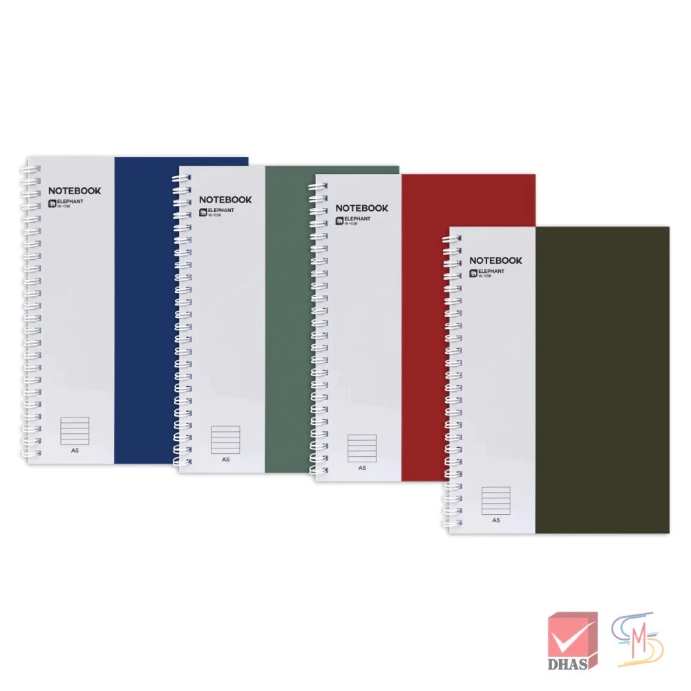 Elephant ตราช้าง สมุดริมลวด A5 60G 40S W-113R (คละสี) จำนวน 1 เล่ม