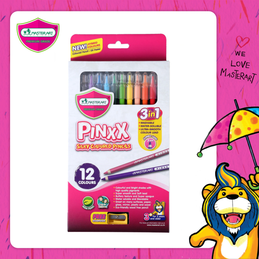 Master Art มาสเตอร์อาร์ต ดินสอสี Pinxx 12 สี ระบายนํ้าได้ สำหรับเด็กเล็ก 3 ขวบขึ้นไป สีเสริมพัฒนาการ